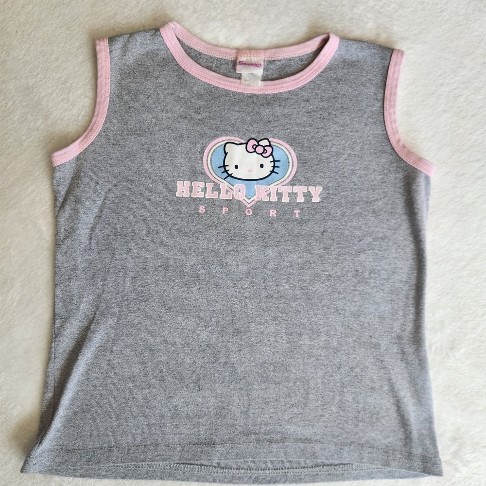 Vintage Y2K Sanrio Hello Kitty Tank Top Sleeveless Grey Pink 2000